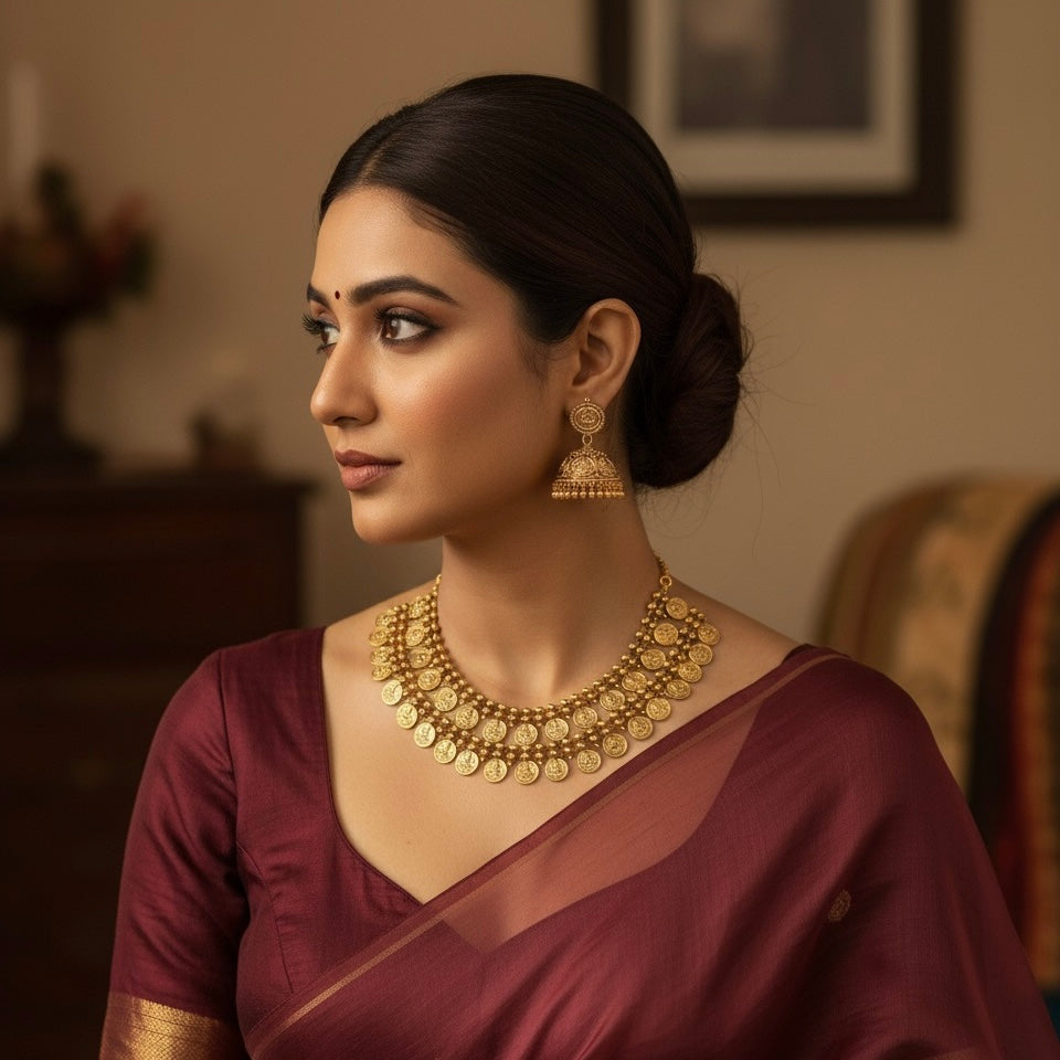 Double layer lakshmi coin necklace