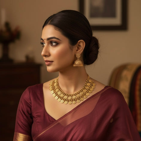Double layer lakshmi coin necklace
