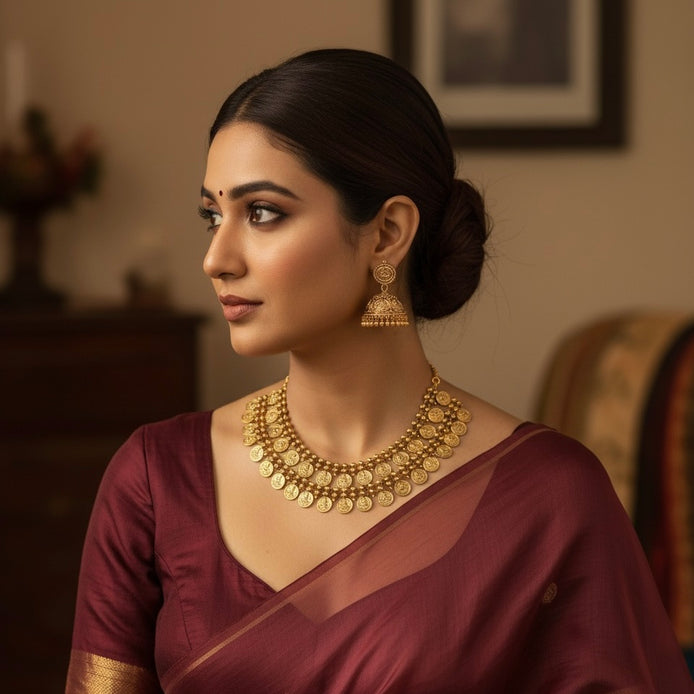 Double layer lakshmi coin necklace