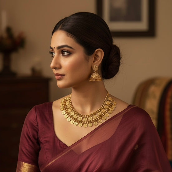 Double layer lakshmi coin necklace