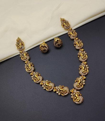 Mini Mayura Antique Peacock Necklace Set