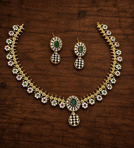 Emerald Floral CZ Necklace Set